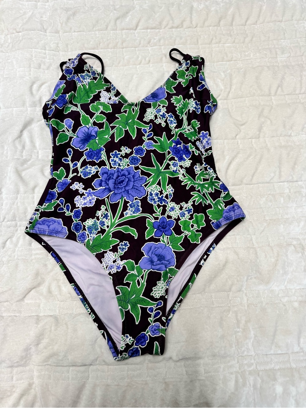 Cupshe Black One-Piece Swimsuit with Blue & Green Floral Print